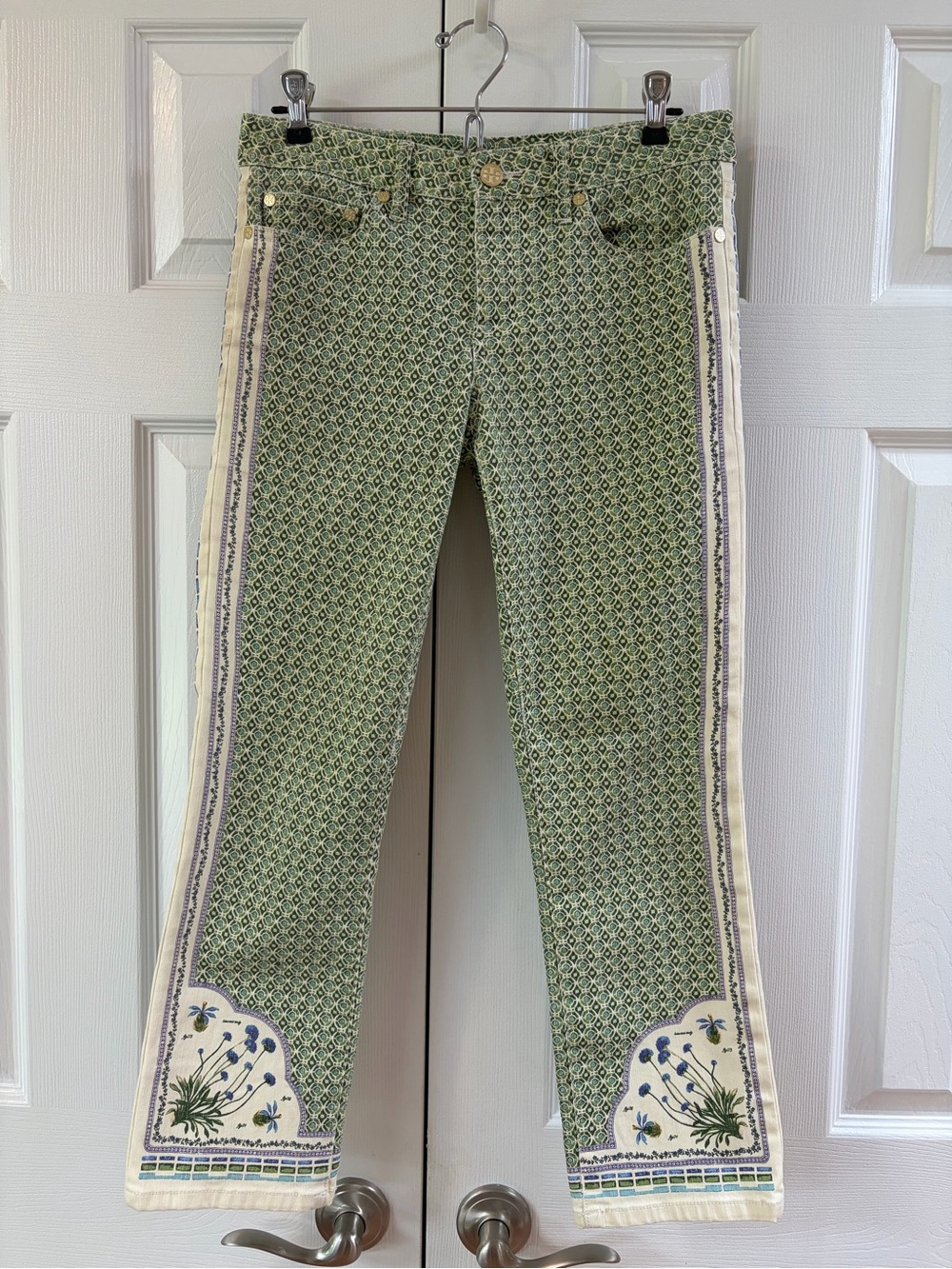 Tory Burch Green Mia Print Skinny Ankle Pants Size XS/S
